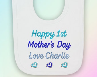 Happy 1st Mother/'s Day Hearts Embroidered Baby Bandana Dribble Bib Gift
