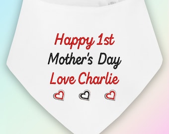 Happy 1st Mother/'s Day Hearts Embroidered Baby Bandana Dribble Bib Gift