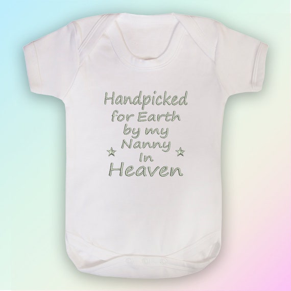 Handpicked Nanny In Heaven Embroidered Baby Sleepsuit Gift Rainbow Unisex