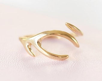 Solid 9ct Yellow Gold Antler Ring gift for her