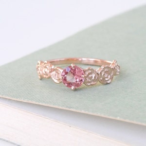 9ct Rose Gold Pink Peach Spinel Floral Alternative Engagement Ring image 4