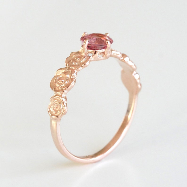 9ct Rose Gold Pink Peach Spinel Floral Alternative Engagement Ring image 3