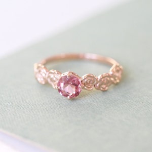 9ct Rose Gold Pink Peach Spinel Floral Alternative Engagement Ring image 1