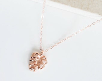 9ct Rose Gold Monstera Palm/ swiss cheese leaf Necklace Pendant