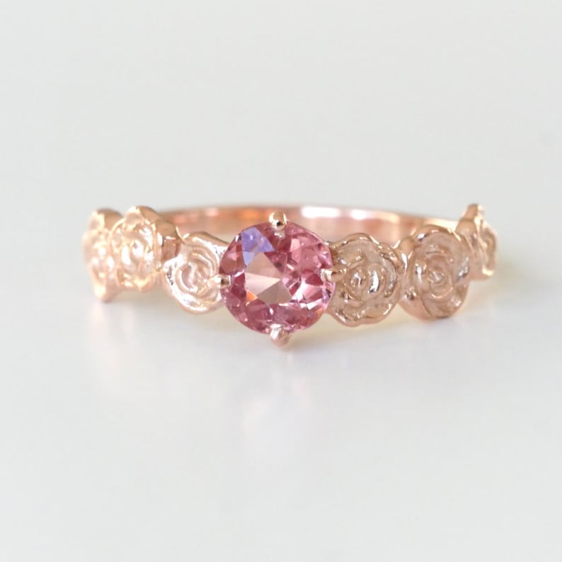 9ct Rose Gold Pink Peach Spinel Floral Alternative Engagement Ring image 2