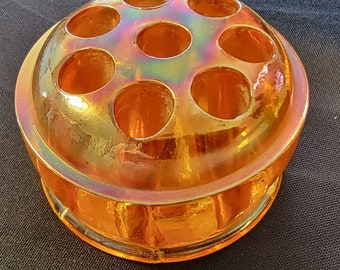 Marigold Carnival Glass Flower Frog