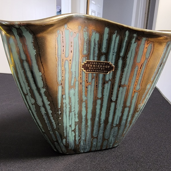 Carstens Tönnieshof West Germany Ceramic Vase Turquoise and Gold Metallic