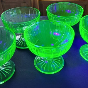 Hazel Atlas Ribbon Uranium Glass set of FIVE