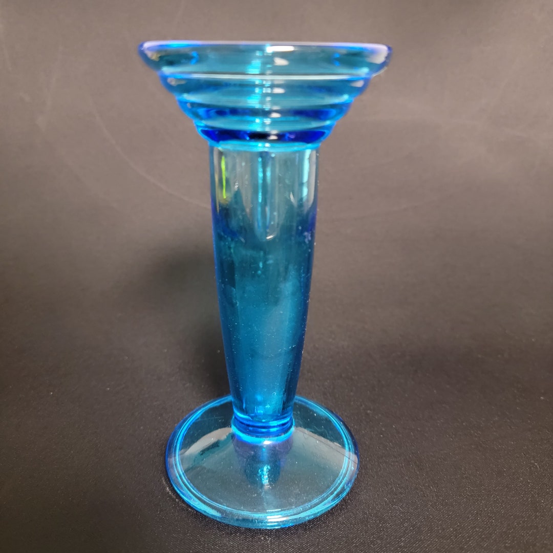 Davidson Blue Glass Chevron Vase | Anna's Art Deco