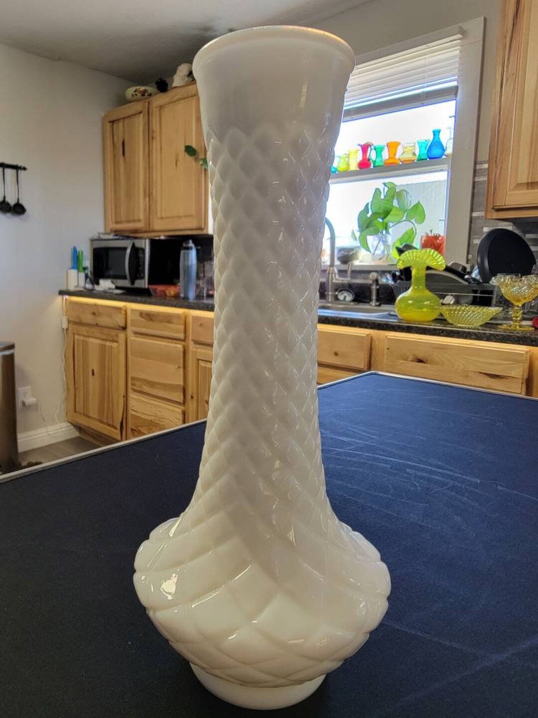 Tall Milk Glass Vase Diamond Pattern Genie Bottle Shape Etsy
