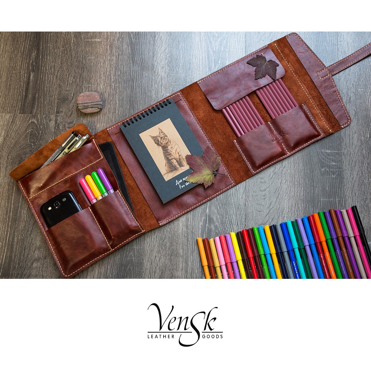 Leather Moleskine Sketchbook Cover A5 / Pen case Pencil case Etsy