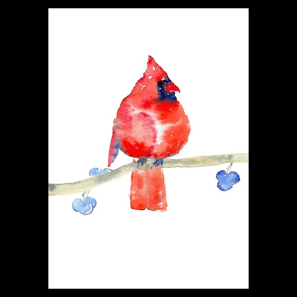 Watercolor Cardinal Greeting Card, Bird Art