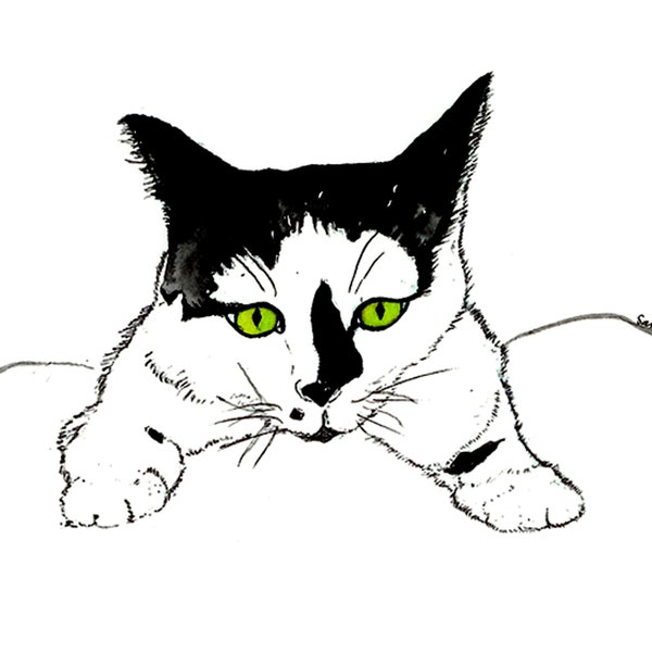 Green-Eyed Cat Watercolor Greeting Card