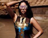 Sequins Hennesy One Piece Mesh Swimsuit, One Piece Swimsuit, Mesh Bodysuit, Rave Bodysuit