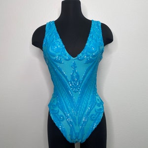 Sequins Swimsuit, Sequins Swimsuit, V-cut Swimsuit, One piece Swimsuit, Sequins Bodyquit, Turqouise Swimsuit, Pageant Swimwear