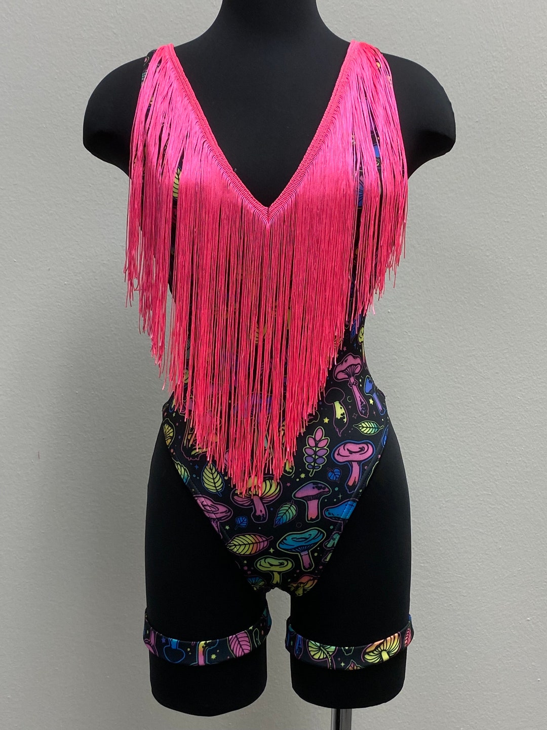 Rave Bodysuit, Fringe Bodysuit, UV Reflective Outfit, Festival Outfit, Rave Outfit, Neon