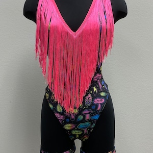 Rave Bodysuit, Fringe Bodysuit, UV reflective outfit, Festival Outfit, Rave Outfit, Neon Bodysuit, Rave Set
