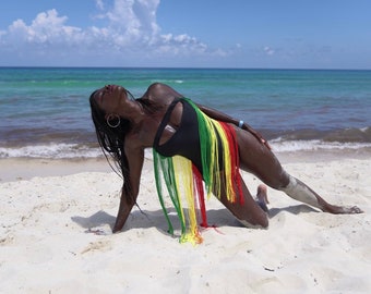 Rasta Fringe Swimsuit, Rasta Swimsuit, Rasta Clothing, Jamaican Clothing, Rastafarian Clothing, Plus Size Swimsuit , Rasta Bodysuit