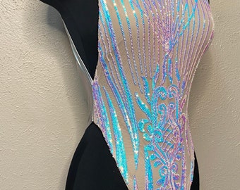 Holographic Swimsuit, Iridescent Sequins Swimsuit, Reflective Swimsuit, Rave Outfit, Rave Bodysuit