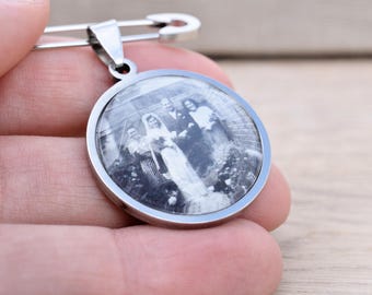 Pin de boda personalizado con foto y texto - joya conmemorativa de acero inoxidable - regalo para ramo de novia o traje