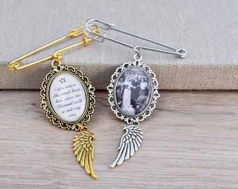 Broche con recuerdo en oro o plata con espacio para el texto o foto deseada - regalo para los novios para la boda