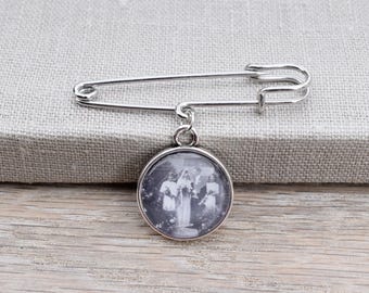Broche para falda escocesa con doble cara conmemorativa en plata o bronce antiguo con espacio para el texto y la foto deseados - regalo de bodas