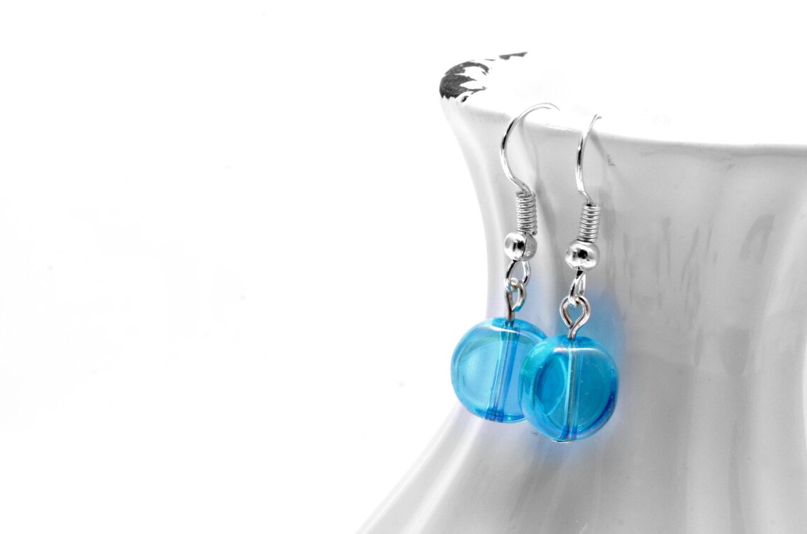 Hellblaue Ton Rosen Und Perle - Ohrringe