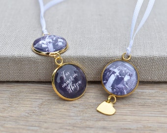Medallón de recuerdo doble de acero inoxidable dorado con espacio para texto y foto personalizados - regalo para los novios - medallón de recuerdo