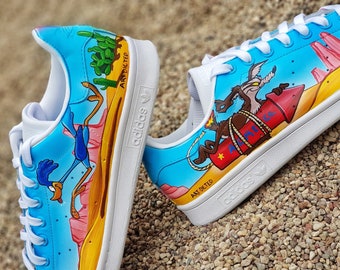 Zapatos Adidas personalizados Zapatos personalizados Pintados a mano Patadas personalizadas Adidas Roadrunner Coyote Looney Tunes Etsy Espana