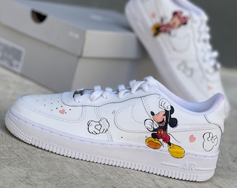 Hand Painted Mickey & Minnie Mouse Wedding Sneakers, Custom AF1 Kicks