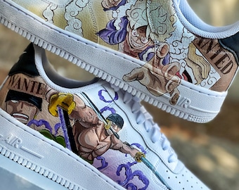 Custom Air Force 1 Shoes: Hand-Painted One Piece Anime, Gear5 & Zoro