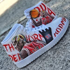 Dennis Rodman/ Custom Nike shoes/ Custom Shoes/ Handpainted / Air Jordans/ Handmade / Dennis Rodman / Chigaco Bulls / Bulls / NBA