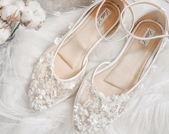 Wedding Shoes Brides Wedding Flower Bridal Pearl Open Lace ivory Custom Heels or Flats