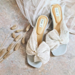 Wedding Shoes - Slippers Grey Blue Sandals Bridal Sequin Lace  Custom Heels or Flats
