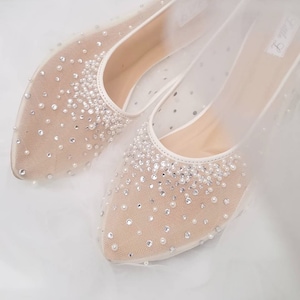 Wedding Shoes Transparent White Lace Pearl Rhinestone Ivory