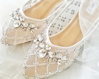 Wedding Shoes Transparent White Lace Pearl Rhinestone Ivory | Etsy