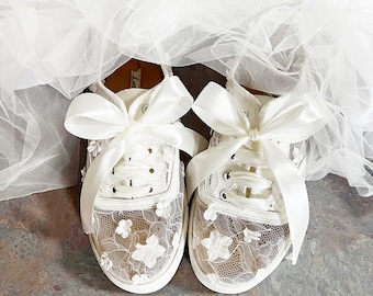 Wedding Shoes - Sneakers Brides Ribbon Bridal Lace white ivory