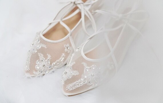 Wedding Shoes for Bride Bridal Transparent Flower White Lace - Etsy