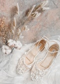 Wedding Shoes Brides Wedding Flower Bridal Pearl Open Lace ivory Custom Heels or Flats product logo