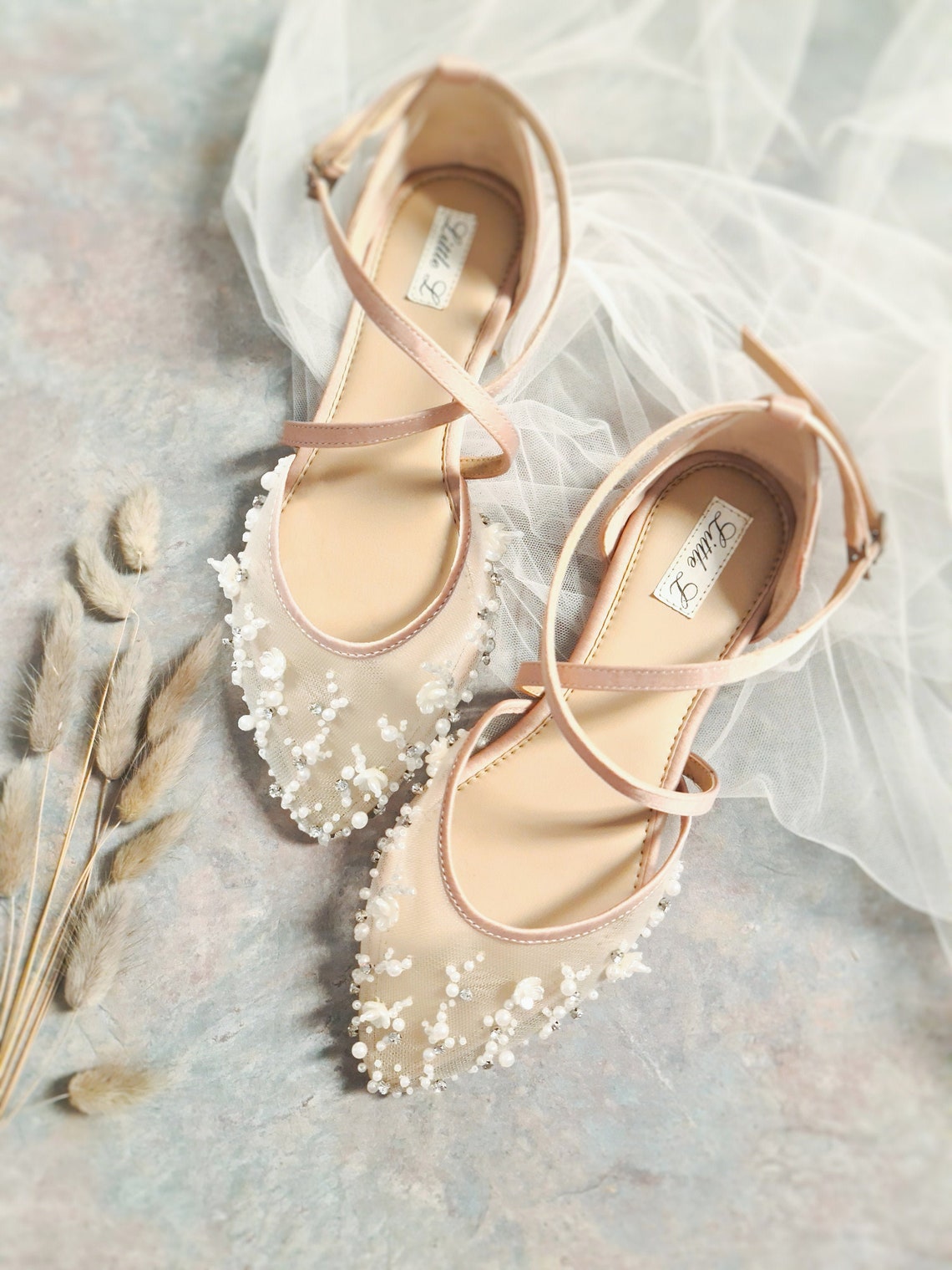 Wedding Shoes Bridal Wedding Bridal Pearl Lace Nude Color image 1