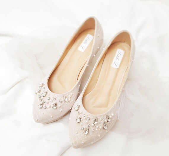 cream flat wedding shoes