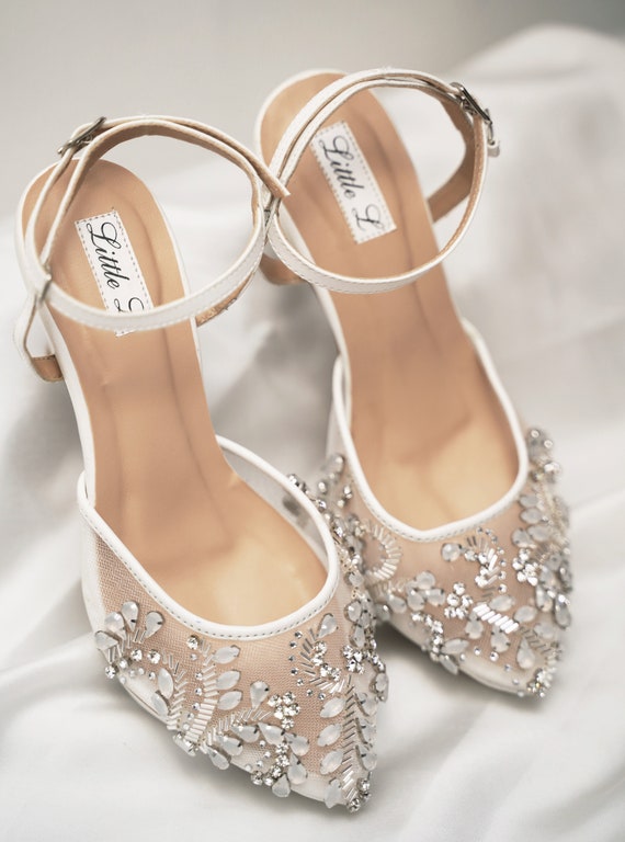 Wedding Shoes White Ivory Transparent Rhinestone Crystal | Etsy