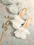 Wedding Shoes Slippers White Ivory Ruffle Sandals Bridal Rhinestone Lace  Custom Heels or Flats product logo