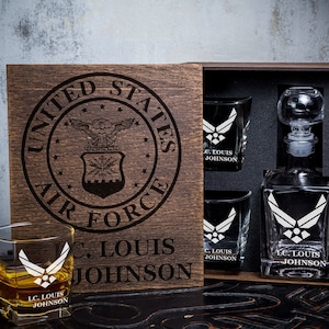 Gift for Retired United States Air Force Veteran - 202/1 - Whiskey Decanter Set -  Personalized US Air Force Officer gift