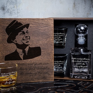 Whiskey Decanter Set - 190/1 - whiskey gift set - Personalized gift - Famous Quotes On glass and decanter in wood box