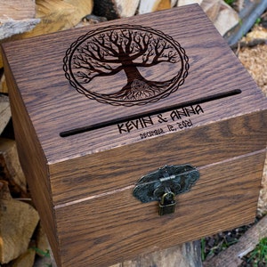 Caixa de cartão de casamento celtas casamento rústico casamento personalizado dragão caixa de cartão de casamento Yggdrasill presente árvore da vida caixa de cartão de casamento com fechadura