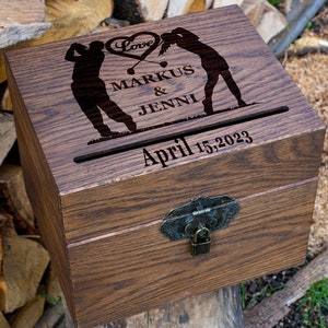 Caixa para Cartões de Casamento Golf - 441.1 - Porta-Cartões Casamento Rústico / Sr. e Sra. / madeira natural / caixa para cartões com fechadura Caixa para Cartões de Casamento Golf