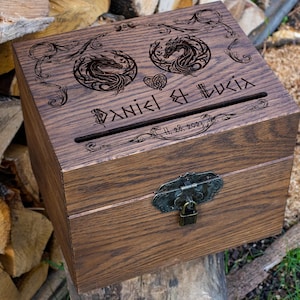 Caixa de cartão de casamento viking presente rústico casamento personalizado dragão caixa de cartão de casamento presente de mestre de masmorras caixa de cartão de presente de casamento com cadeado