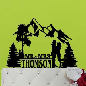 Outdoor Wedding Cake Topper - Mountain Cake Topper -  Hiking Couple Cake Topper - Western Cake Topper