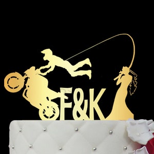 Motorcycle Bike Wedding Cake Topper / Hooked on Love Cake Topper / M1-01-029